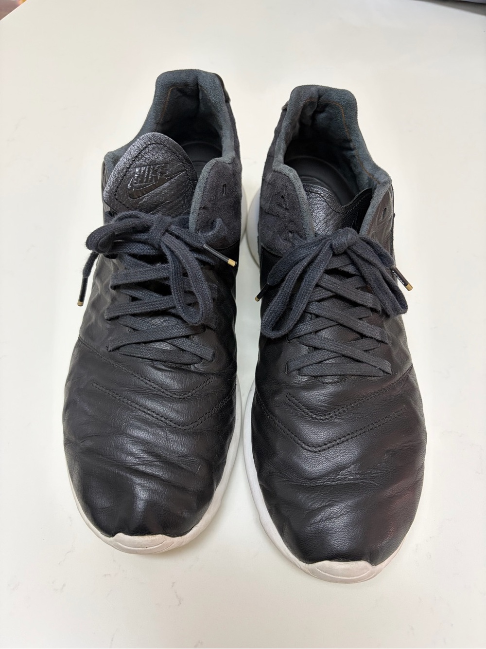 Nike Size 11.5 Roshe Tiempo 6 Men's Black Leather Suede Running Shoes 853535-002